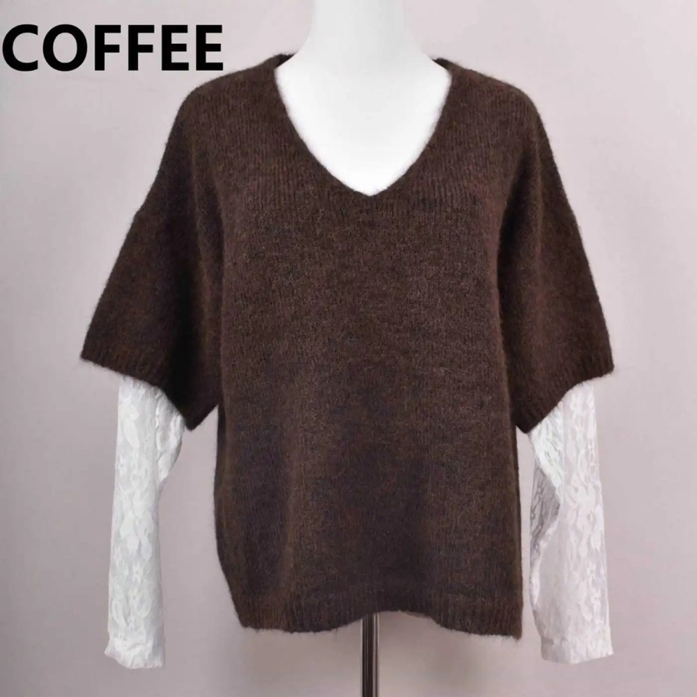 Made in Italy 🇮🇹 Coffee Brown V-Neck Short-Sleeve Sweater